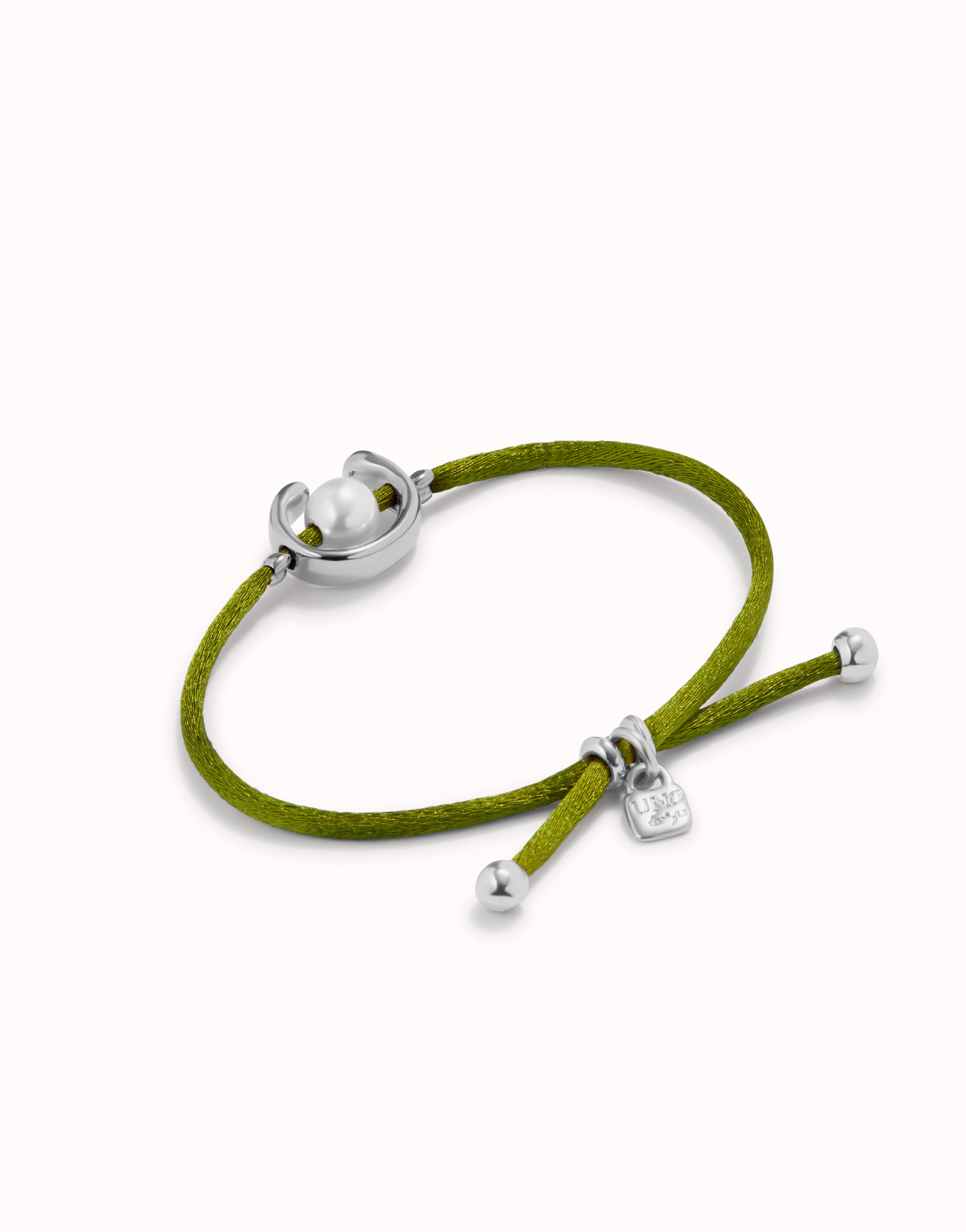 Bracelet en fil vert foncé avec perle de coquillage plaquée argent., Argent, large image number null